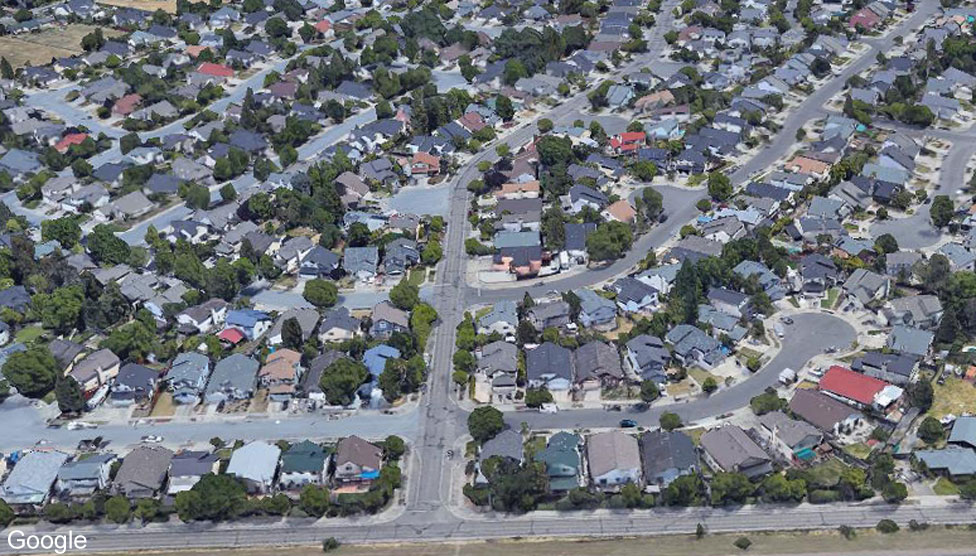 Google satellite image of Coffley Lane area of Santa Rosa earlier in 2017