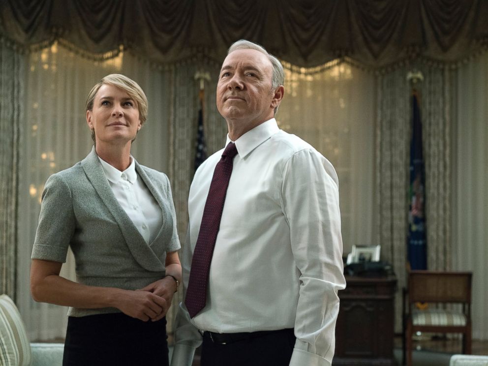 PHOTO: Robin Wright, as Claire Underwood, left, and Kevin Spacey, as Francis Underwood, in a scene from House of Cards.