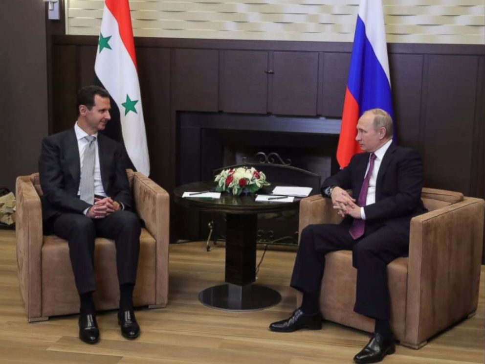 PHOTO: Syrian President Bashar al-Assad met with Russias Vladimir Putin in Sochi on Monday. 