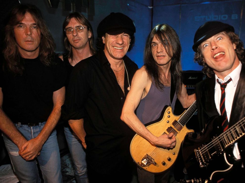 PHOTO: Members of the rock band AC/DC pose for a group photo in London, July 5, 1996.