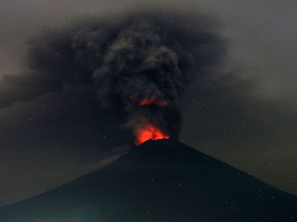 PHOTO: A view of Mount Agung volcano erupting in Karangasem, Bali, Indonesia, Nov. 27, 2017. 