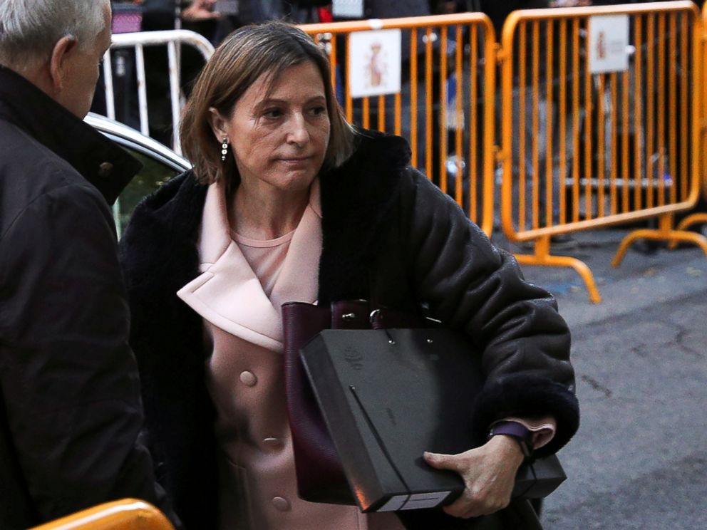 PHOTO: Carme Forcadell, Speaker of the Catalan parliament, arrives to Spains Supreme Court before she was remanded in custody pending payment of a 150,000-euro bail, in Madrid, Spain, Nov. 9, 2017.