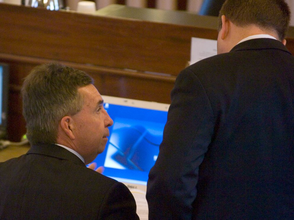 PHOTO: District Attorney Michael Okeefe, left, confers with his assistant, Robert Welsh III, during the murder trial of Christopher McCowen in Barnstable, Mass., Nov. 14, 2006. 
