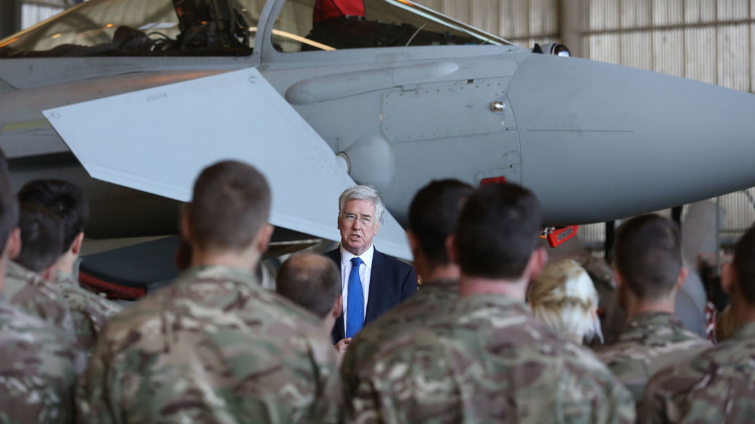 Michael Fallon addresses Operation Shader personnel at RAF Akrotiri in 2015