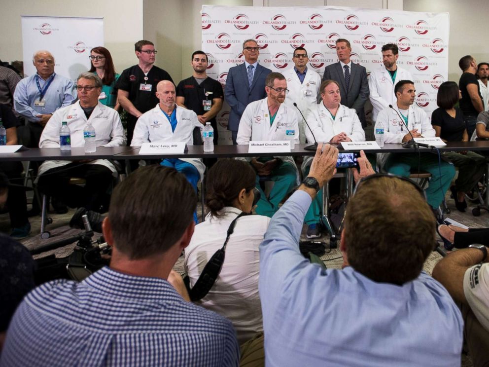 PHOTO: Doctors and medical staff recount how things unfolded at the Emergency Room following the Pulse nightclub massacre during a press conference at the Orlando Regional Medical Center in Orlando, Fl. on June 14, 2016.