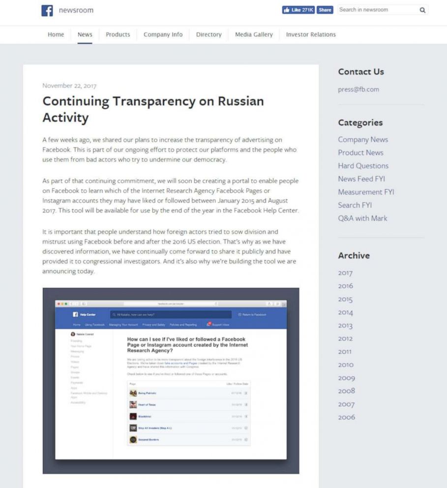 PHOTO: A Facebook press release on the companys plan to increase the transparency in advertising on the site.