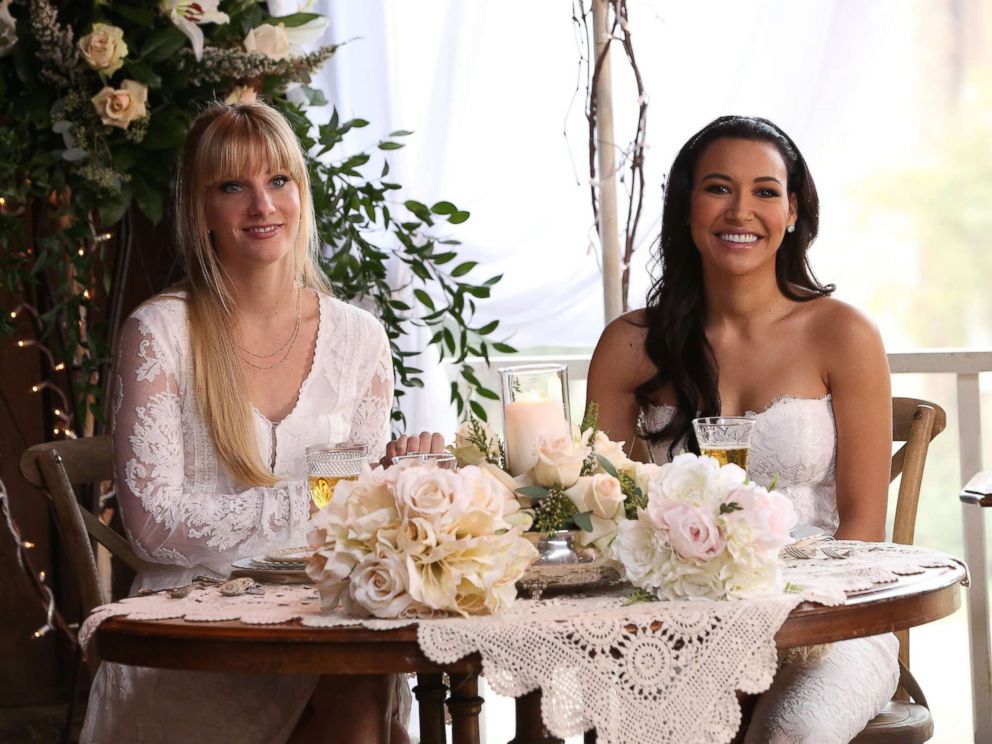PHOTO: Santana (Naya Rivera, R) and Brittany (Heather Morris, L) tie the knot in the Wedding episode of Glee. 