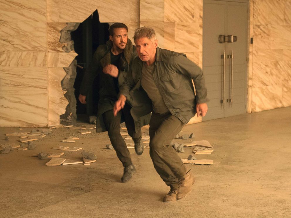 PHOTO: This image released by Warner Bros. Pictures shows Ryan Gosling, left, and Harrison Ford in a scene from Blade Runner 2049.