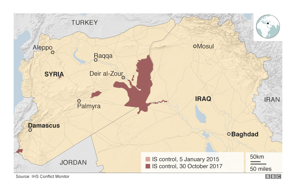 Area controlled by Islamic State group at the end of October 2017