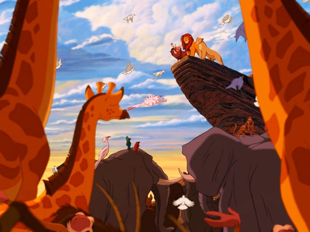 PHOTO: Matthew Broderick, Nathan Lane, Moira Kelly, and Ernie Sabella in the animated movie, The Lion King, 1994.
