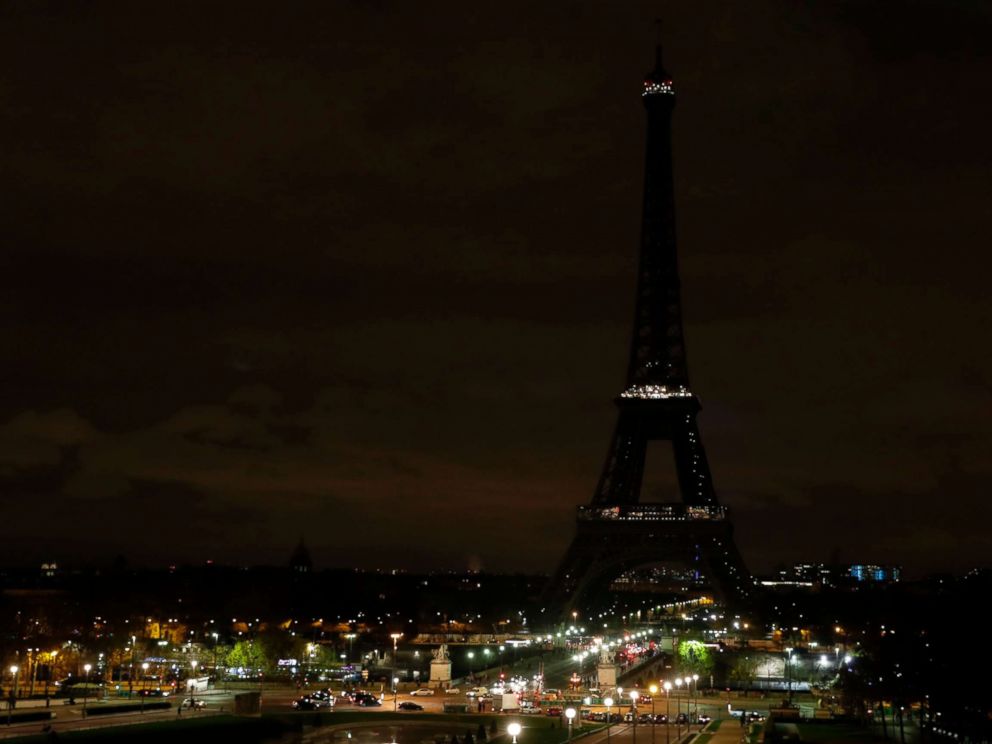 PHOTO: The lights of the Eiffel Tower in Paris are switched off in tribute to the victims of the deadly attack on a mosque in Egypts Sinai, Nov. 24, 2017.