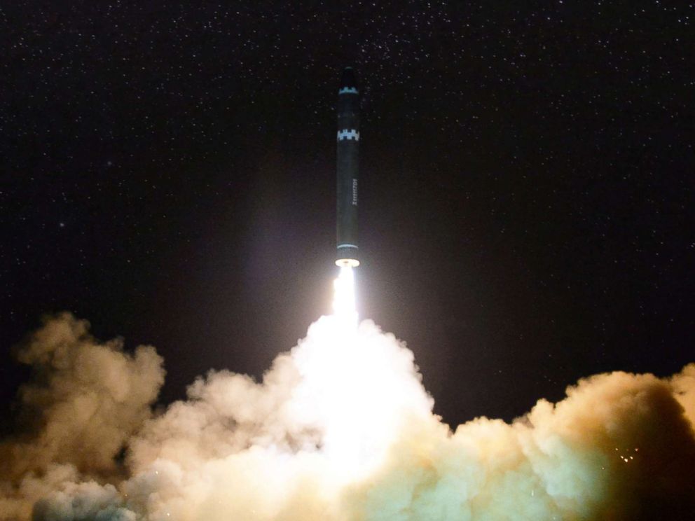 PHOTO: An undated photo released by North Koreas Korean Central News Agency on Nov. 30, 2017 purports to show the Hwasong-15 missiles test launch.