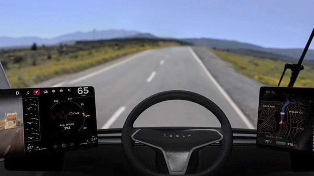 The view from the cab of the semi-autonomous truck. Pic: Tesla