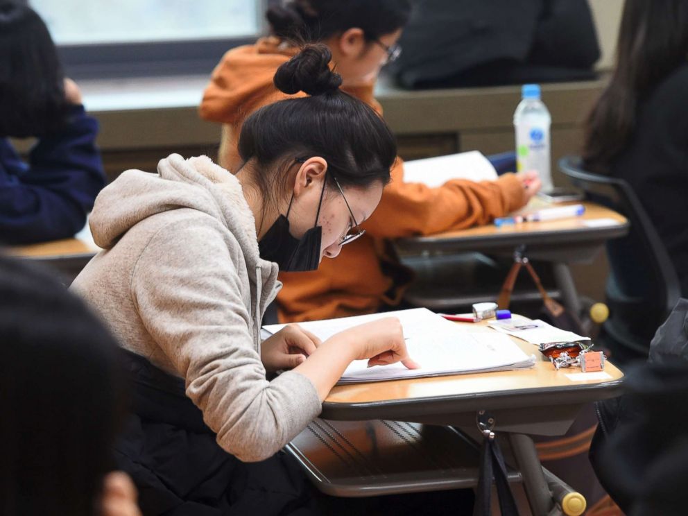 PHOTO: Students prepare to take the annual College Scholastic Ability Test, a standardized exam for college entrance, at a high school in Seoul on Nov. 23, 2017.