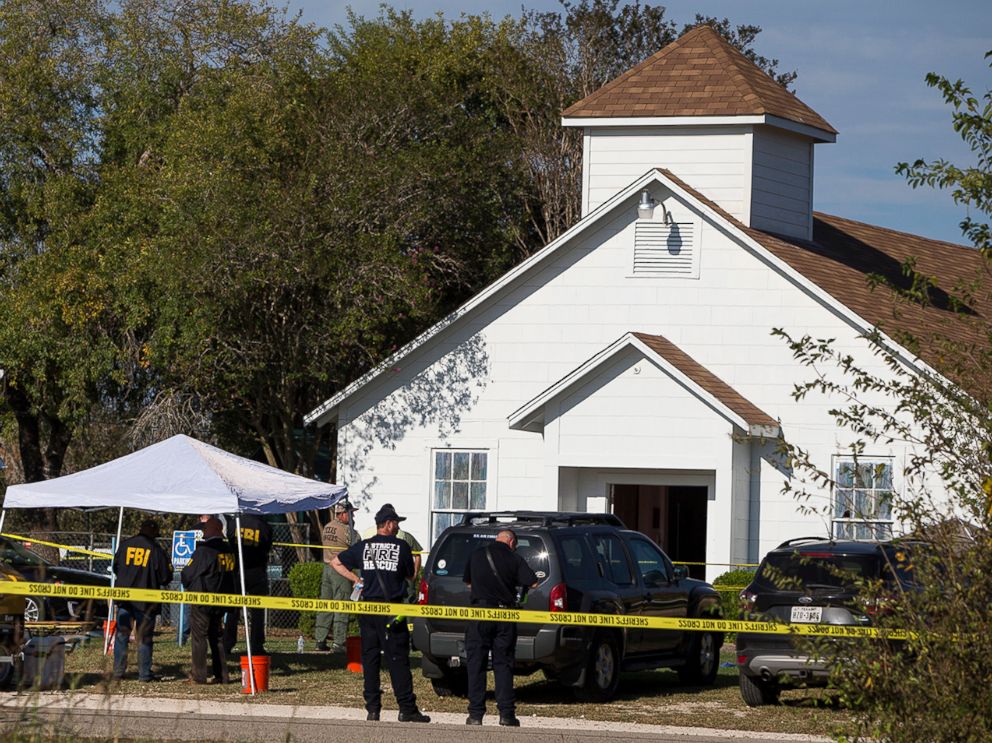 PHOTO: Law enforcement officials works at the scene of a fatal shooting at the First Baptist Church in Sutherland Springs, Texas, Nov. 5, 2017. 
