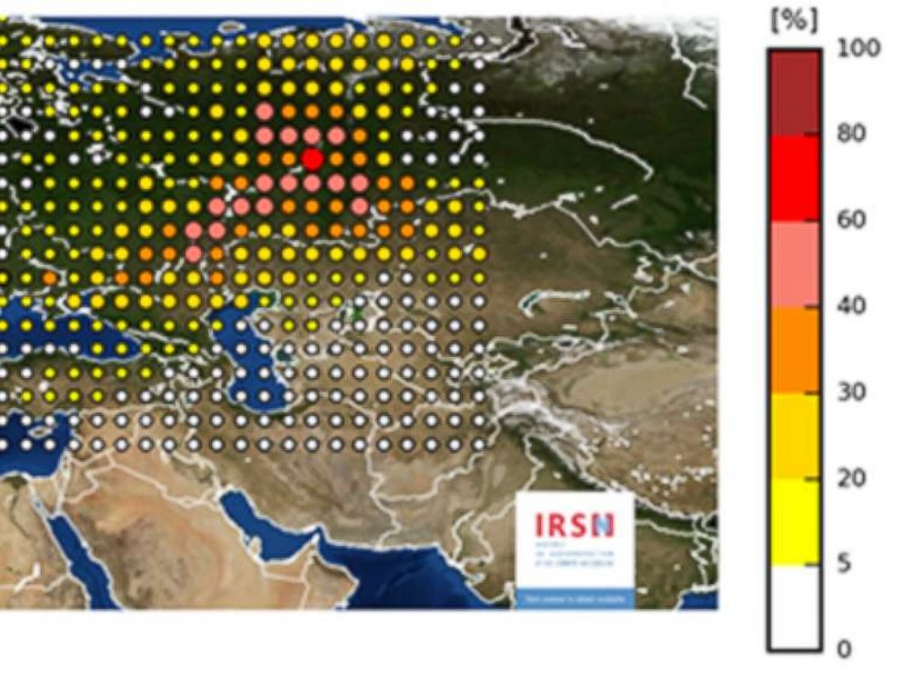PHOTO: A map provided by the French Institute for Radiation Protection and Nuclear Safety showed levels of ruthenium 106 across Europe. 