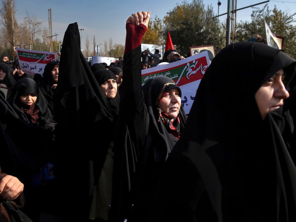 Iranian protesters chant slogans at a rally in Tehran, Iran, Saturday, Dec. 30, 2017. Iranian hard-liners rallied Saturday to support the countrys supreme leader and clerically overseen government as spontaneous protests sparked by anger over the co