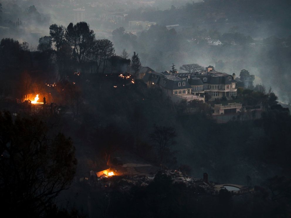A mansion that survived a wildfire sits on a hilltop in the Bel Air district of Los Angeles Wednesday, Dec. 6, 2017. 