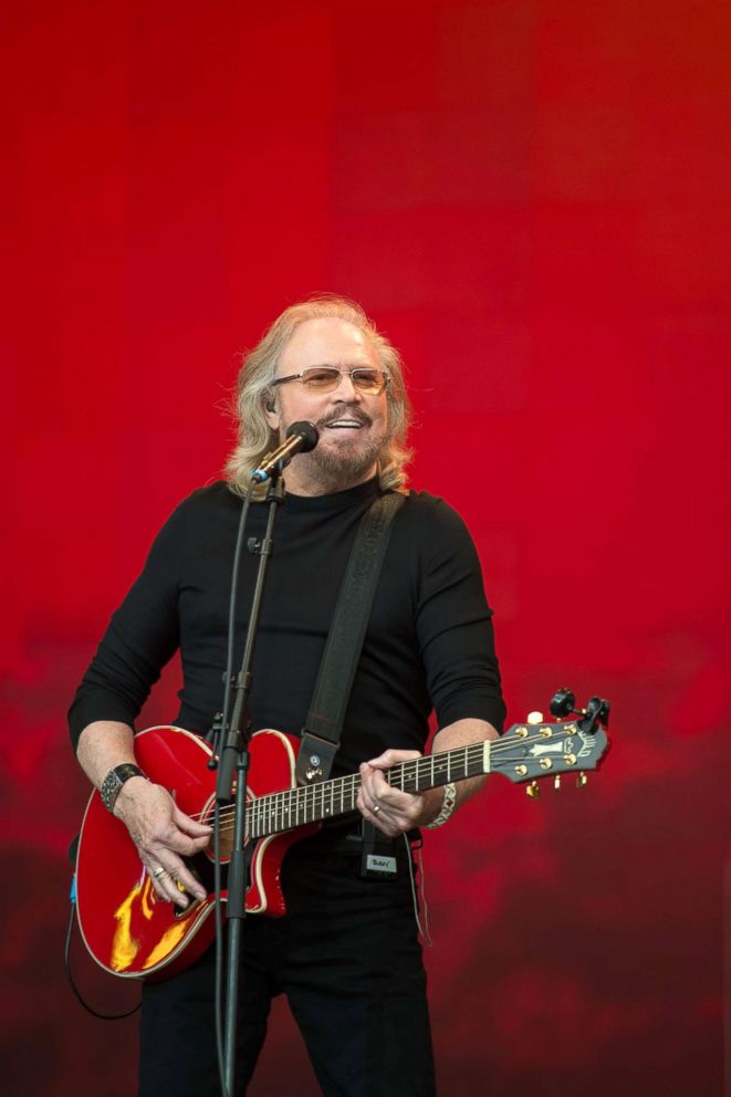PHOTO: Barry Gibb performs on the Pyramid Stage at the Glastonbury Festival in Somerset, South West England.