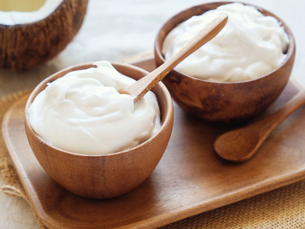 PHOTO: Dairy free organic coconut yogurt in wooden bowl is pictured in this undated photo.