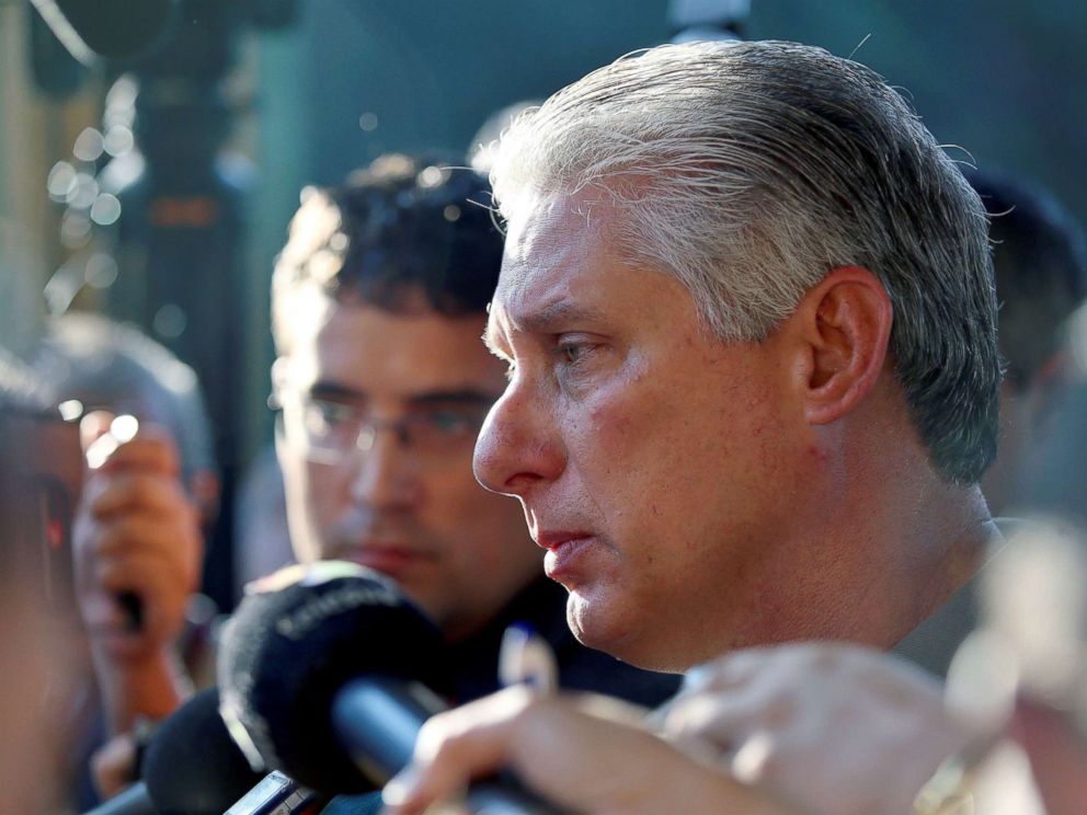 PHOTO: Cuban Vice President Miguel Diaz-Canel Bermudez talks to journalists at a polling station in Havana, Cuba, after casting his vote, Nov. 26, 2017. 