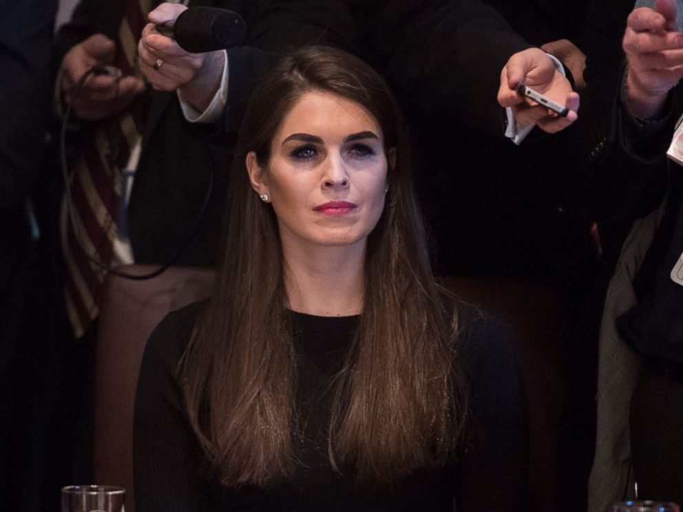 PHOTO: White House Director of Strategic Communications Hope Hicks listens as President Donald Trump and Canadian Prime Minister Justin Trudeau host a meeting, Feb. 13, 2017.