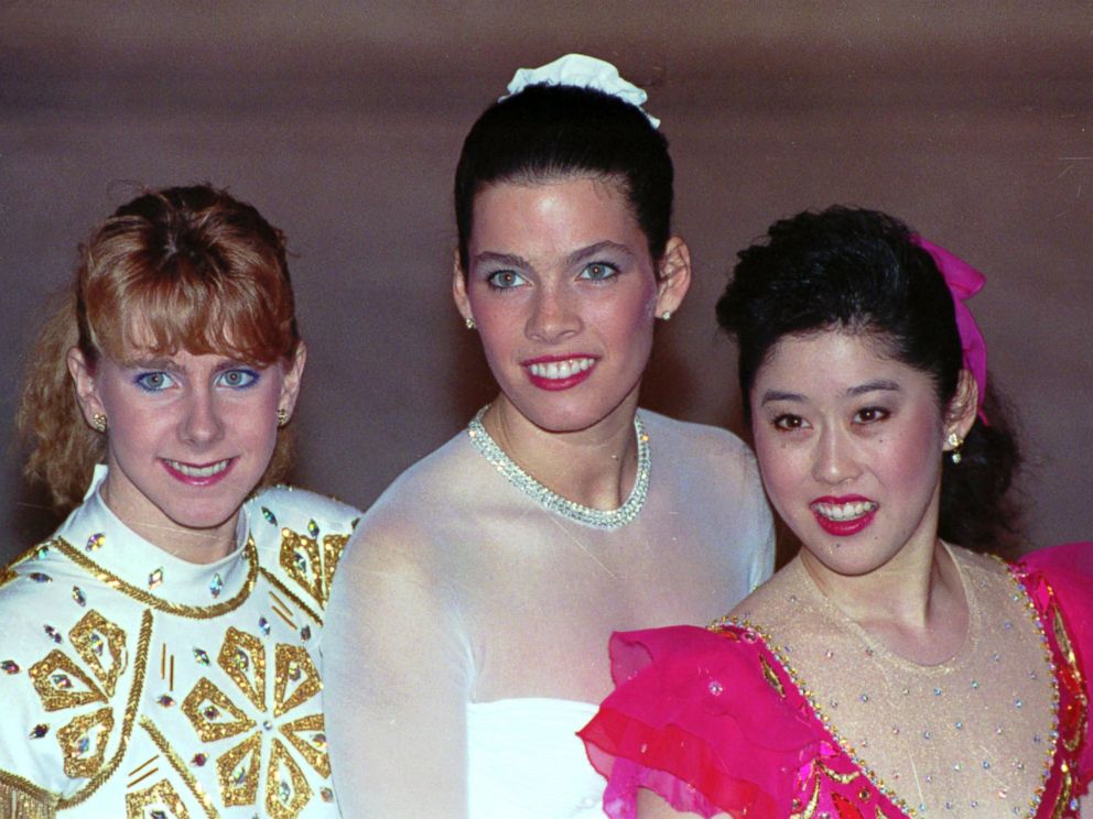 PHOTO: Tonya Harding, Nancy Kerrigan, and Kristi Yamaguchi from the U.S. Skating Team, womens singles, shown at the 1992 U.S. Figure Skating Championships in Orlando, Fla.