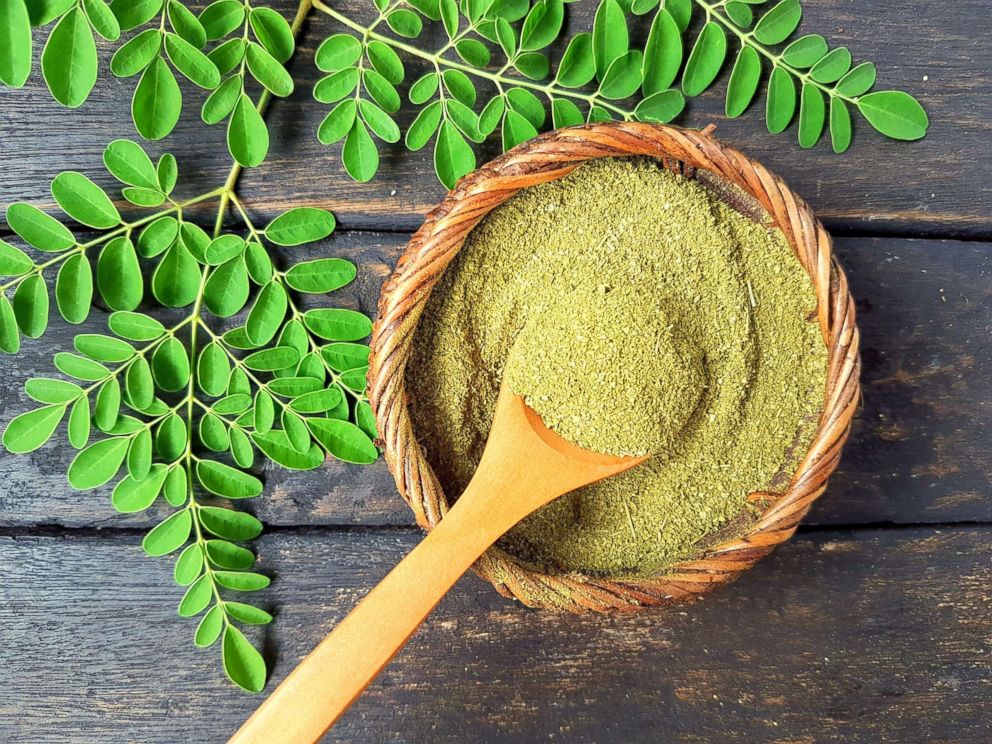 PHOTO: Moringa powder and fresh moringa leaves are pictured in an undated stock photo.