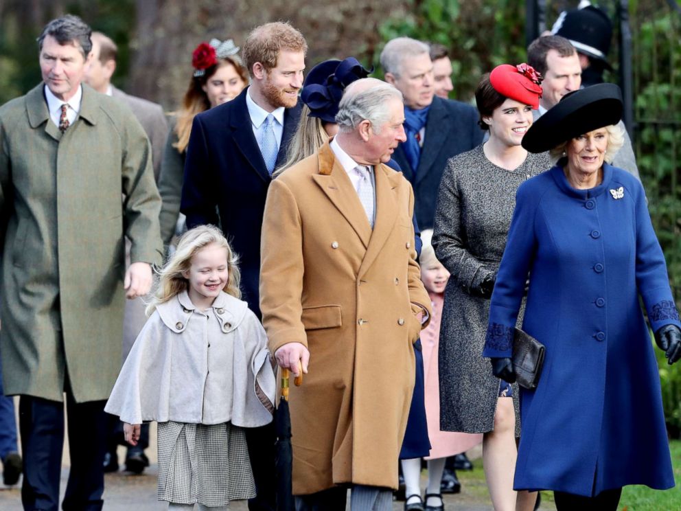 PHOTO: Savannah Phillips, Prince Harry, Prince Charles, Prince of Wales, Princess Eugenie and Camilla, Duchess of Cornwall attend a Christmas Day church service at Sandringham, Dec. 25, 2016 in Kings Lynn, England.