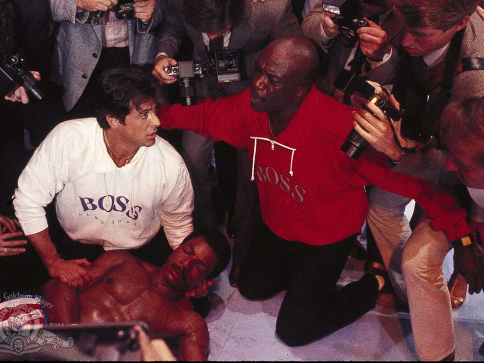 PHOTO: Sylvester Stallone, Carl Weathers, and Tony Burton in a scene from Rocky IV.