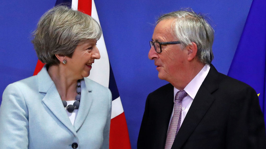 Theresa May is welcomed by European Commission President Jean-Claude Juncker