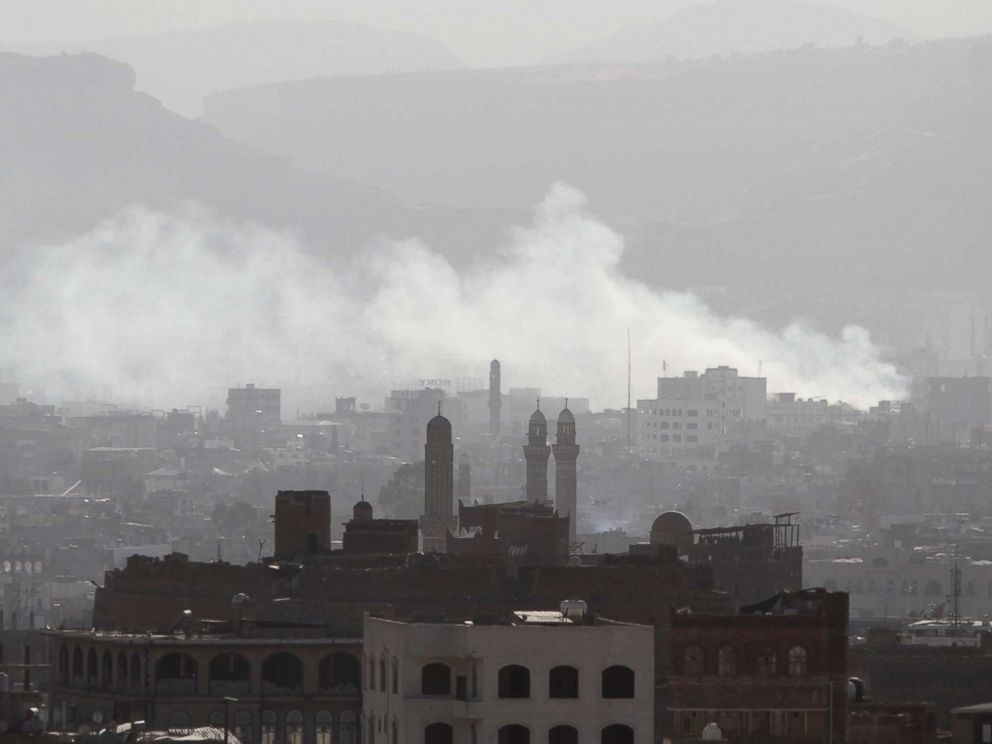 PHOTO: Smoke rises from areas where Houthi fighters clashed with forces loyal to Yemens former president Ali Abdullah Saleh, who was killed, in Sanaa, Yemen Dec. 4, 2017.