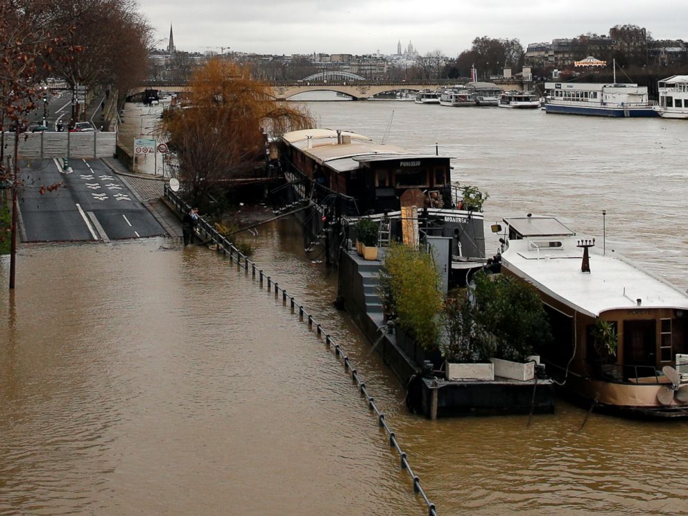 PHOTO: A flooded street is pictured in Paris, Jan.23, 2018. 