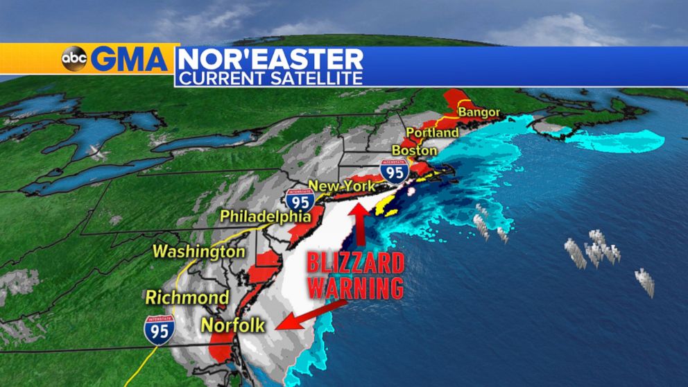 PHOTO: Weather map showing blizzard warning on the east coast of the U.S., Jan. 4, 2018.