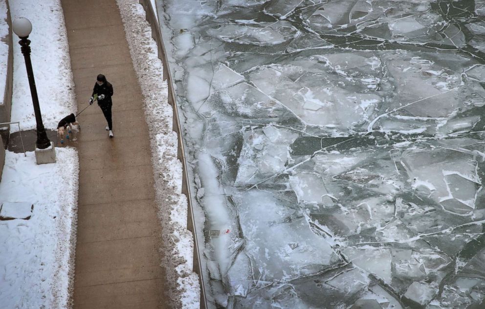 PHOTO: Ice collects on the Chicago river on Jan. 3, 2018 in Chicago. Record cold temperatures are gripping much of the U.S.