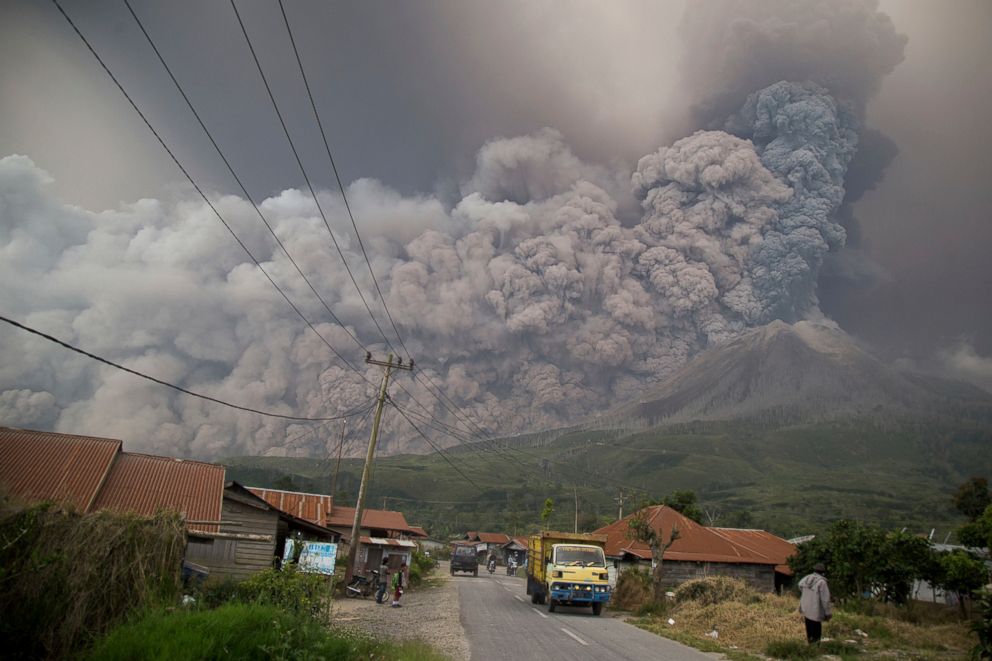 PHOTO: Mount Sinabung spews volcanic ash as it erupts in Kutarakyat, North Sumatra, Indonesia, Feb. 19, 2018. 