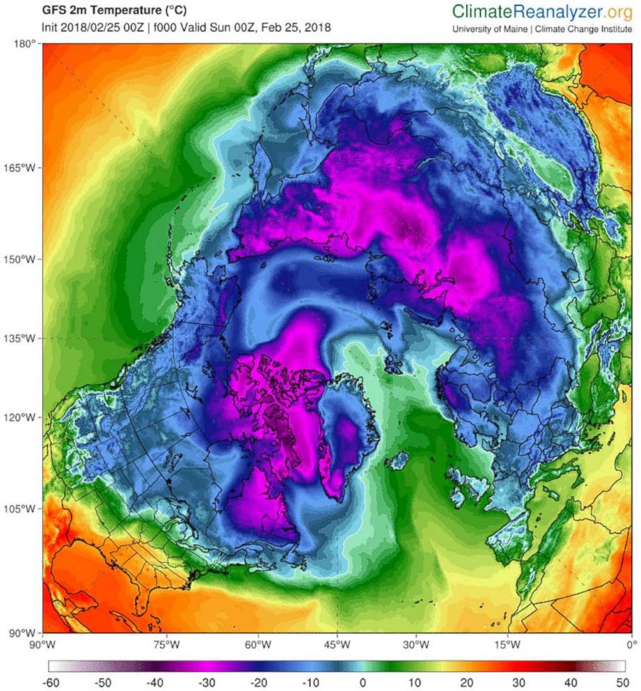 PHOTO: Graph shows North Pole temperature reaching into the 30s on Sunday, Feb 25.