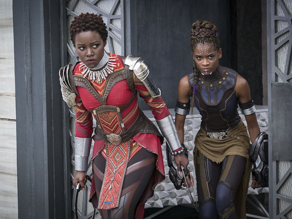 PHOTO: Lupita Nyongo and Letitia Wright in Black Panther, 2018.