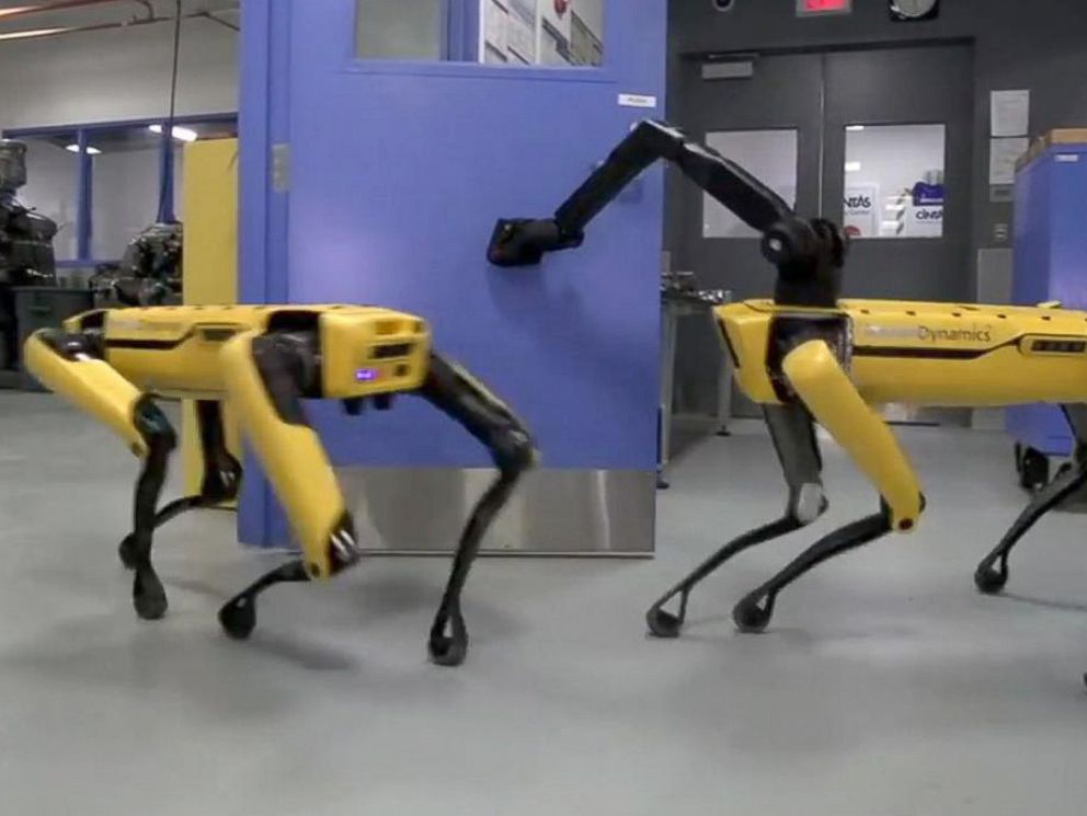 PHOTO: The SpotMini robot made by Boston Dynamics opens a door using an arm attachment in YouTube video.