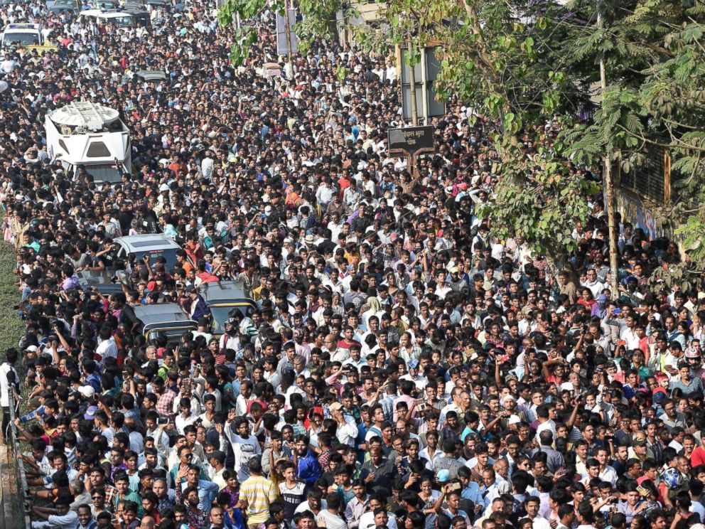 PHOTO: Crowds gather behind the funeral procession of Indian Bollywood actress Sridevi Kapoor in Mumbai, India, Feb 28, 2018.