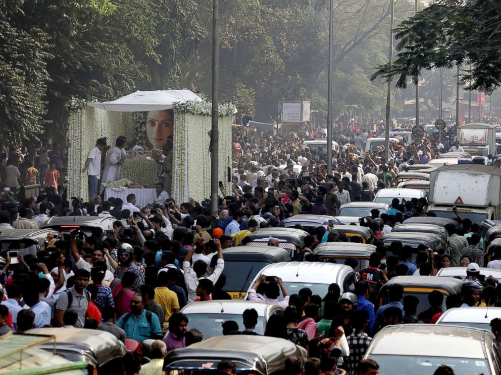 PHOTO: A general view of funeral procession of late Indian actress Sridevi Kapoor in Mumbai, India, Feb. 28, 2018.