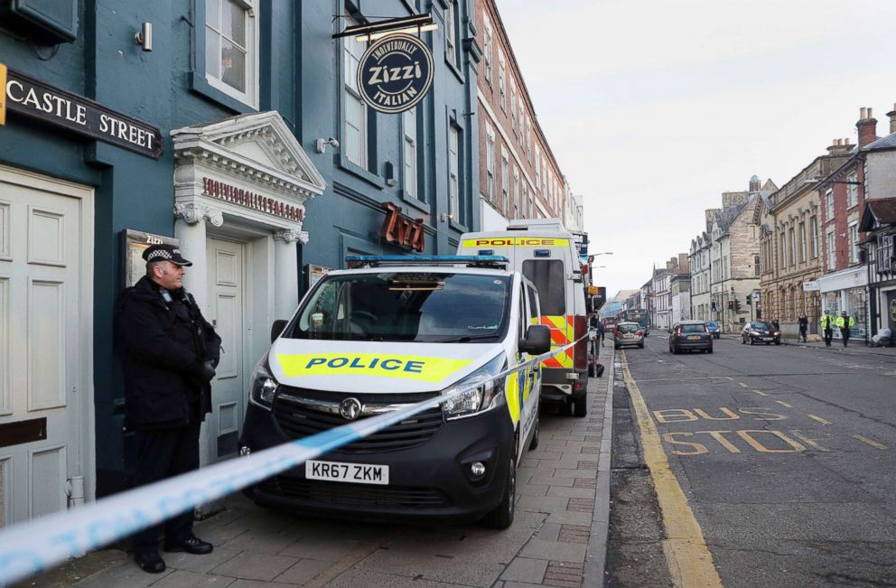 PHOTO: A policeman stands outside the Zizzi restaurant in Salisbury, England, March 7, 2018, near the area where former Russian double agent Sergei Skripal was found critically ill.