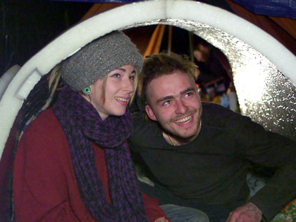 PHOTO: Oceane and her boyfriend Benjamin were given an igloo two weeks ago and are having much better nights since they sleep inside the experimental shelter.