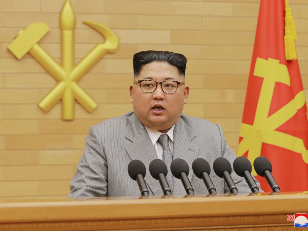 PHOTO: North Korean leader Kim Jong Un delivers his New Years speech at an undisclosed place in North Korea, Jan. 1, 2018.