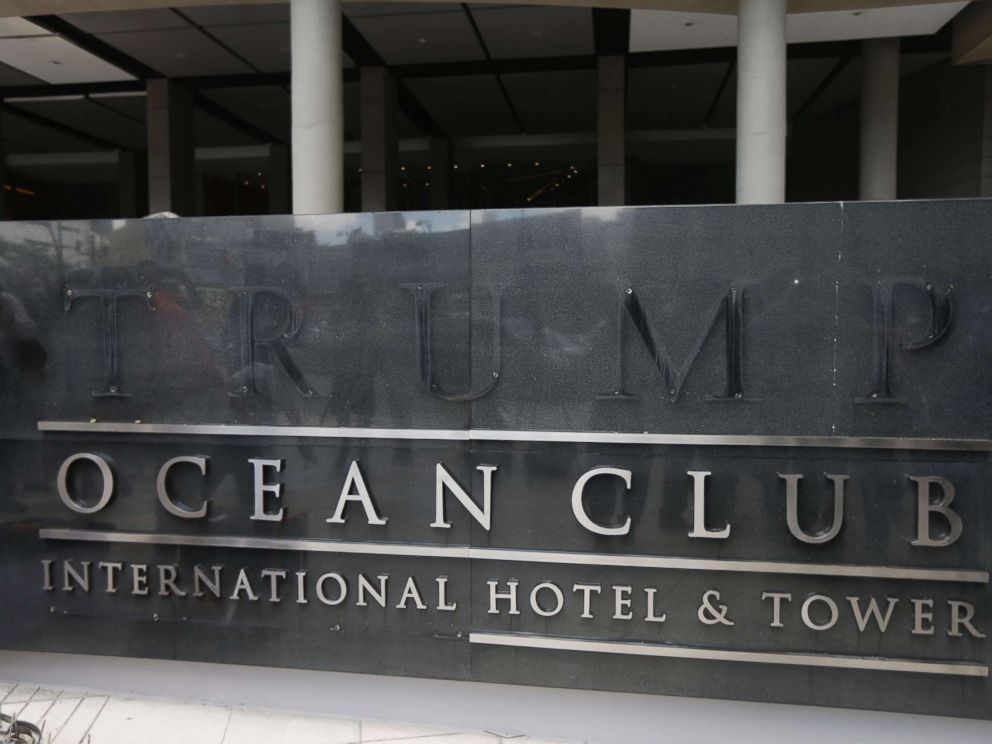 PHOTO: A marquee with the word Trump removed, is seen outside the Trump Ocean Club International Hotel and Tower in Panama City, March 5, 2018. 