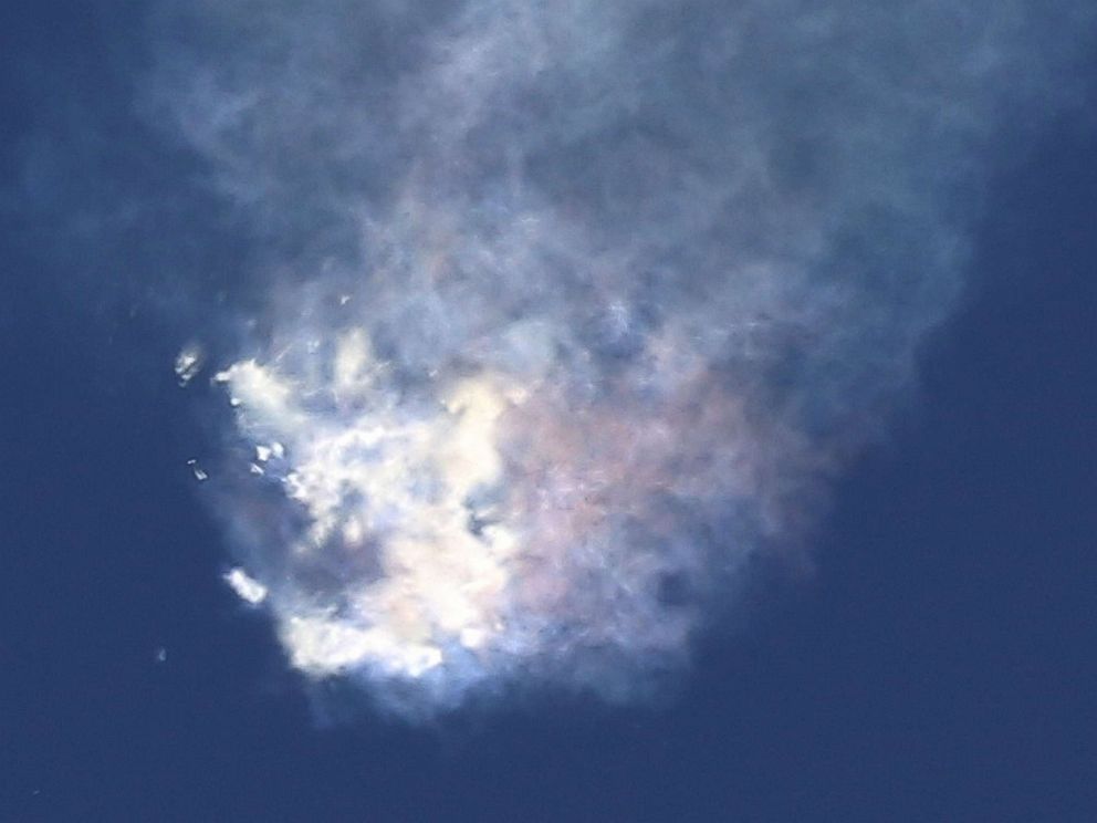 PHOTO: A SpaceX Falcon 9 rocket on its seventh official commercial resupply mission to the orbiting International Space Station breaks apart, June 28, 2015, minutes after being launched from the Cape Canaveral Air Force Station in Florida. 
