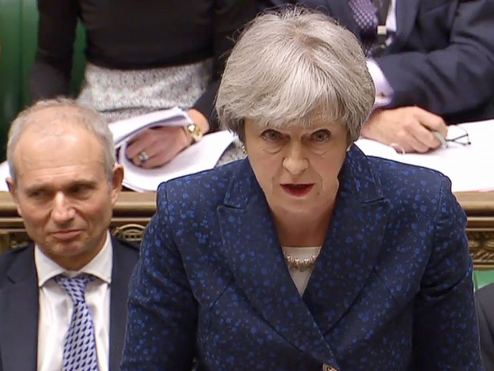 PHOTO: Britains Prime Minister Theresa May at the weekly Prime Ministers Questions in the House of Commons in London, March 7, 2018. 