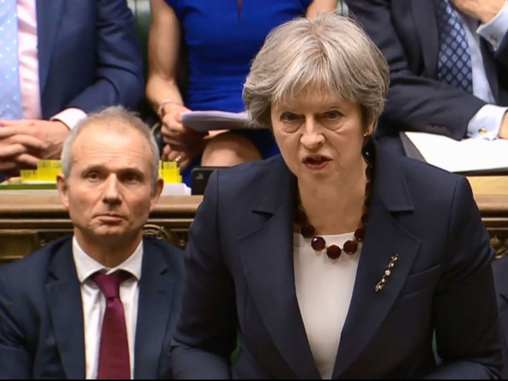 Britains Prime Minister Theresa May makes a statement on Britains response to a March 4 nerve attack on a former Russian double agent, following a meeting of Britains National Security Council, in the House of Commons in central London, March 14, 2018.