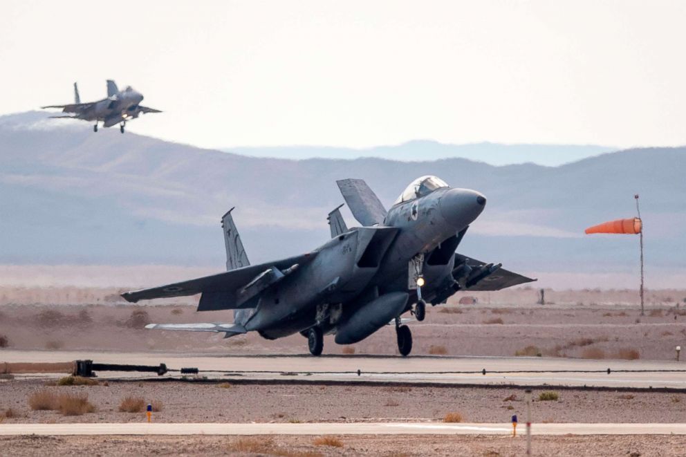 PHOTO: In this file photo dated Nov. 8, 2017, an F-15, belonging to the Israeli air force, lands during the Blue Flag multinational air defence exercise at the Ovda air force base, north of the Israeli city of Eilat.