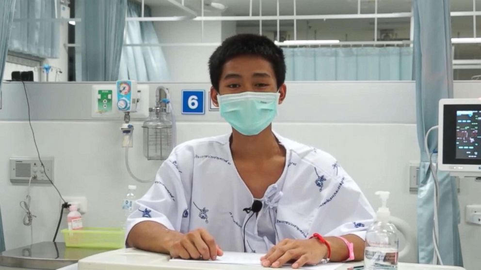 PHOTO: Adul Sam-on, 14, appears in a video message from a hospital in Chiang Rai, Thailand, July 13, 2018.